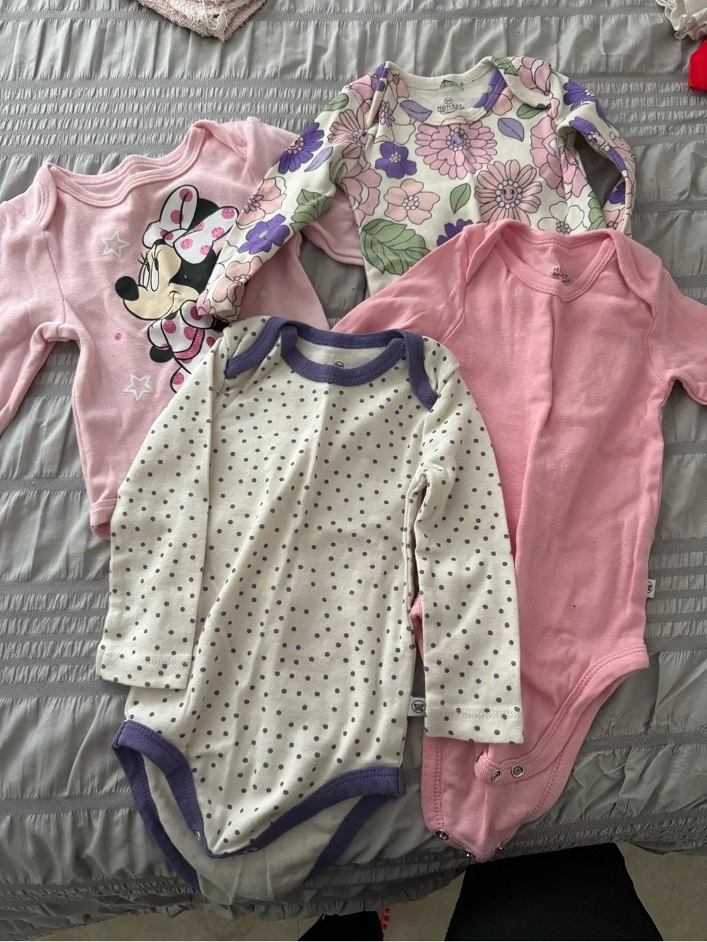 Baby Girls' Long-Sleeve Pink Floral & Polka Dot One-Piece Bodysuit Bundle